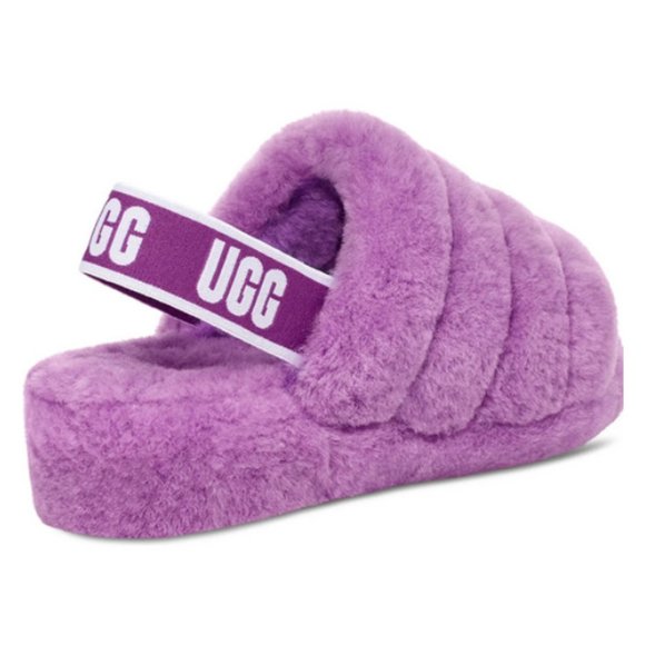NEW UGG Size 9 Women's Fluff Yeah Genuine Shearling Slingback Sandal, Purple Sky - Picture 2 of 6